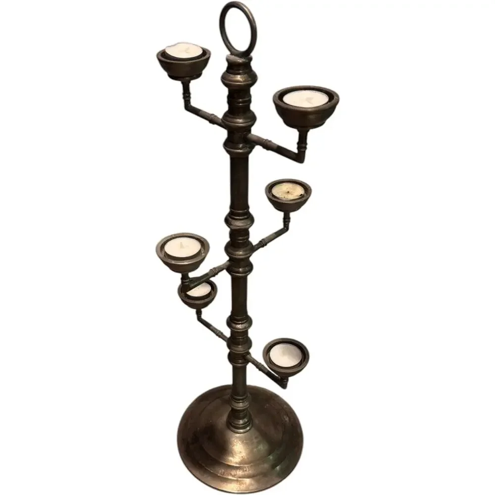 Vintage Style Pottery Barn Metal Candleholder Multi-Tier Candelabra Accent Decor